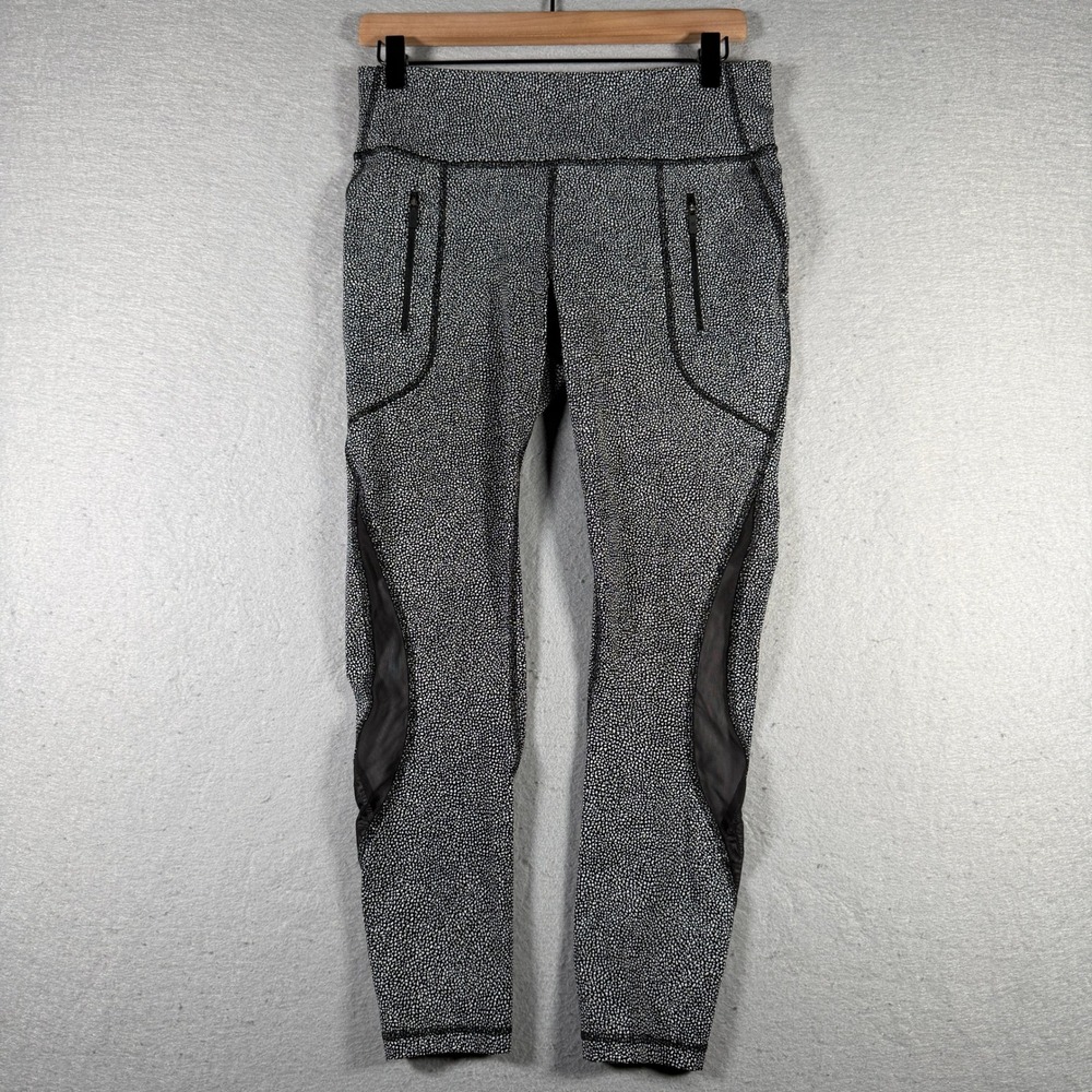 Lululemon Tight Stuff Tight II 7/8 Leggings Dottie Tribe Black White Mesh Size 8